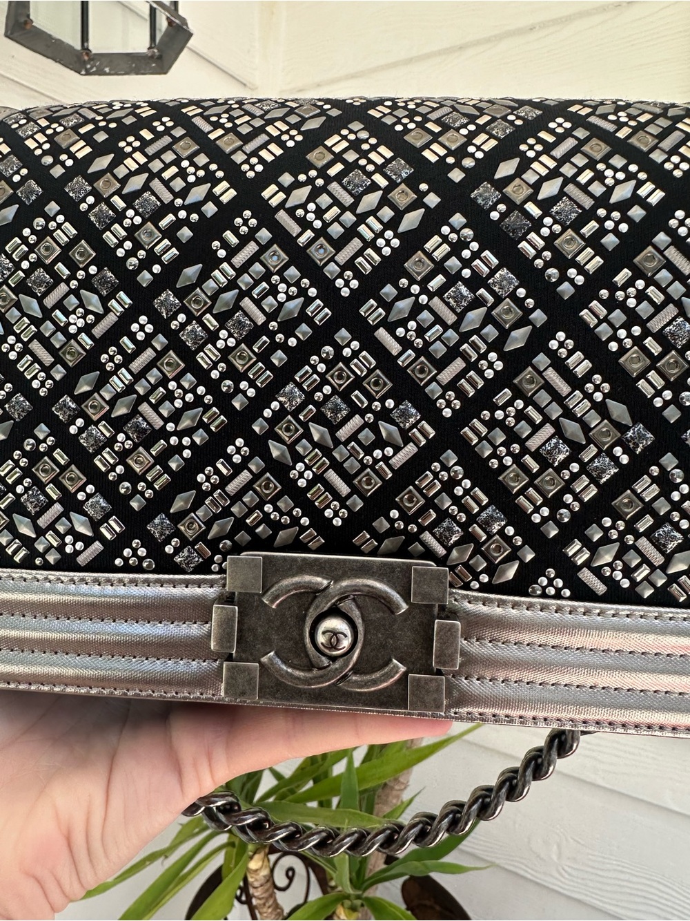 Chanel Silver Embellished Boy Flap Bag - Picture 2 of 12